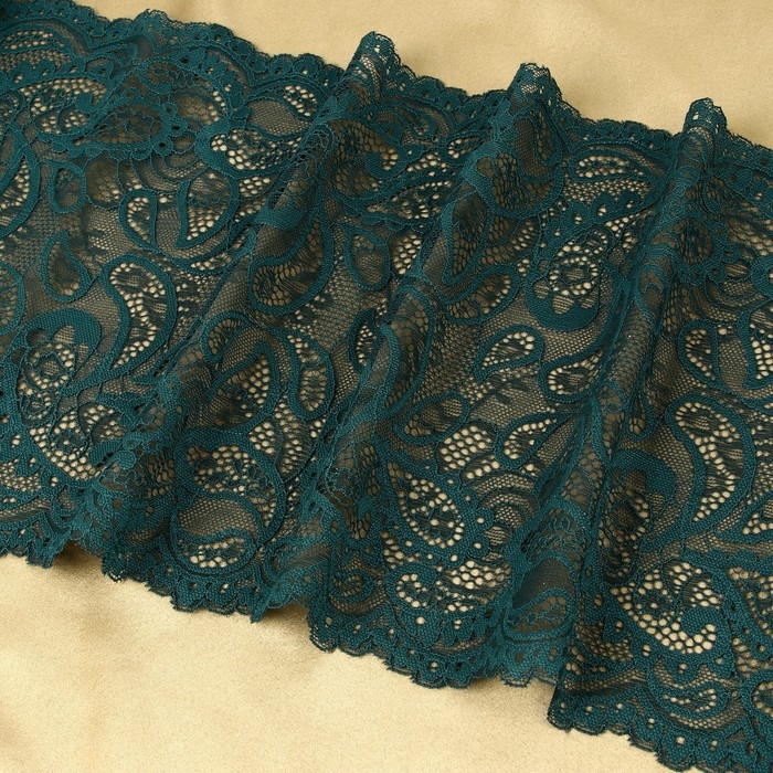 Кружевная эластичная ткань, 230 мм &times; 2,7 &plusmn; 0,5 м, цвет изумрудный