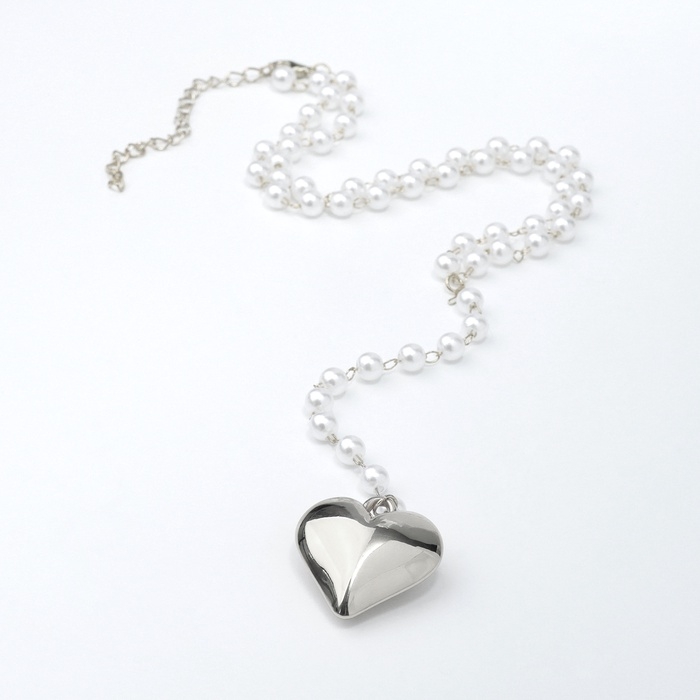 Кулон с жемчугом &laquo;Сердце&raquo; макси цвет серебро, 40см