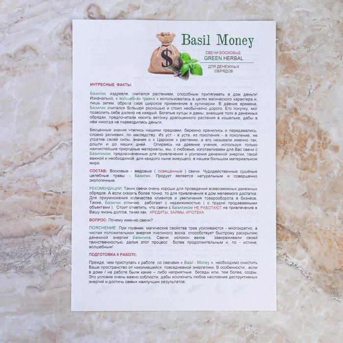 Свеча магическая медовая с базиликом для привлечения денег &laquo;Basil-Money&raquo;, 12 штук
