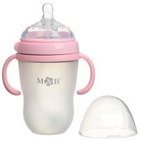 Бутылочка для кормления M&B, ШГ &Oslash;70мм, от 6 мес, 250мл., с ручками, силиконовая колба, цвет розовый