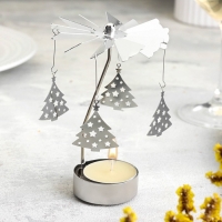 Свеча вращающаяся "Карусель с ёлками", серебрянная, металл Свеча вращающаяся "Карусель с ёлками", серебрянная, металл
