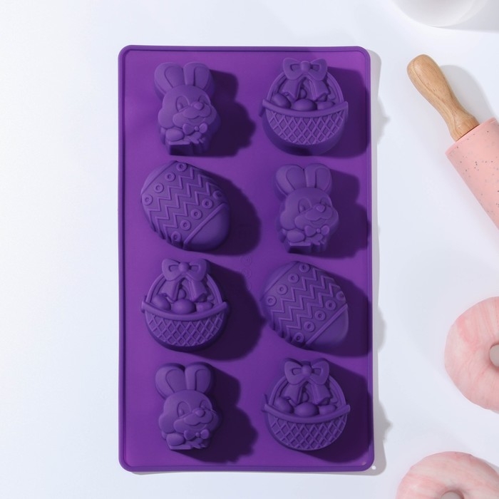 Форма для выпечки Доляна &laquo;Пасха&raquo;, силикон, 29&times;17 см, 8 ячеек (6,5&times;5,2 см), цвет МИКС