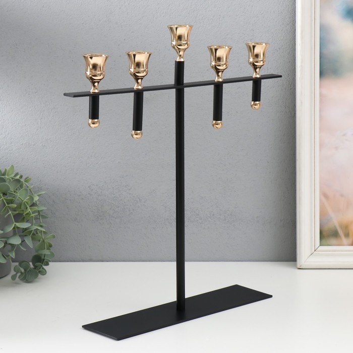 Подсвечник металл на 5 свечей "Кельт" d=3,5 см чёрный с золотом 36х29 см