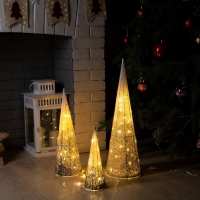 Светодиодная фигура &laquo;Серебристые конусы&raquo; 30, 45, 60 см, текстиль, металл, 220 В, свечение тёплое белое