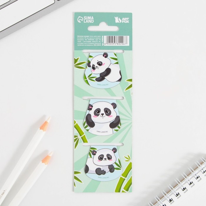 Закладки магнитные для книг, 3 шт &laquo;Панда&raquo;