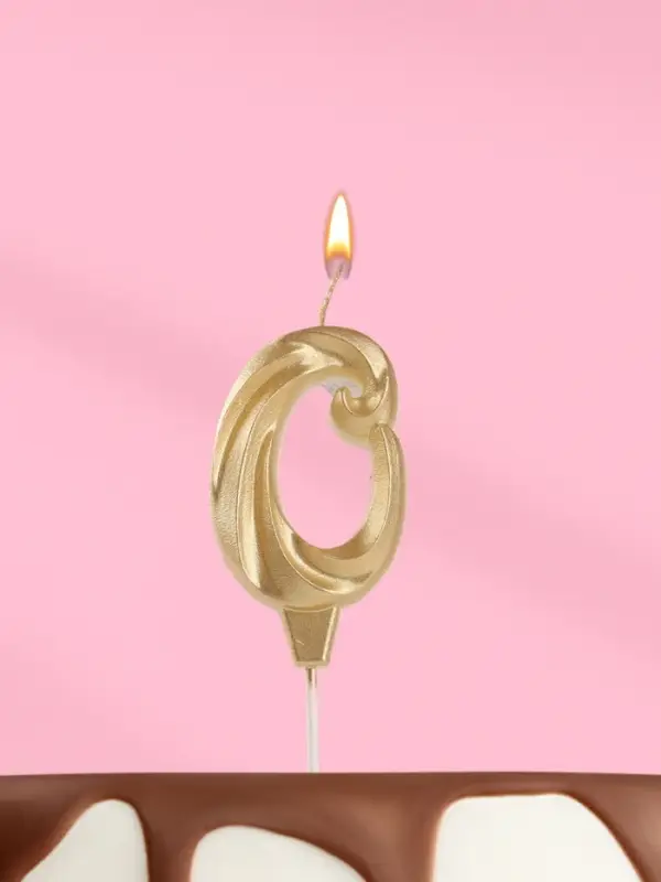 Свеча в торт &laquo;Театральная&raquo;, цифра 0, золотой металлик