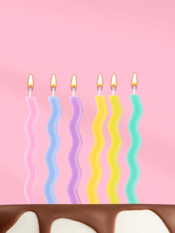 Свечи для торта &laquo;Волна&raquo;, 6 шт., разноцветные