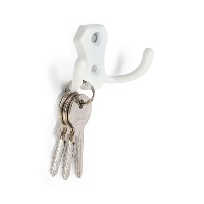 Крючок мебельный ТУНДРА TKD007, двухрожковый, цвет белый