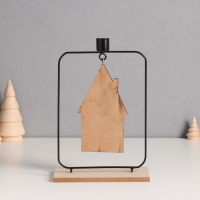 Подсвечник металл, дерево на 1 свечу "Домик" d=2 см 6х15х24 см