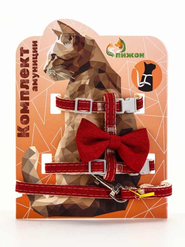 Комплект амуниции "Шахматный джентельмен", поводок 120 х 1 см, красный