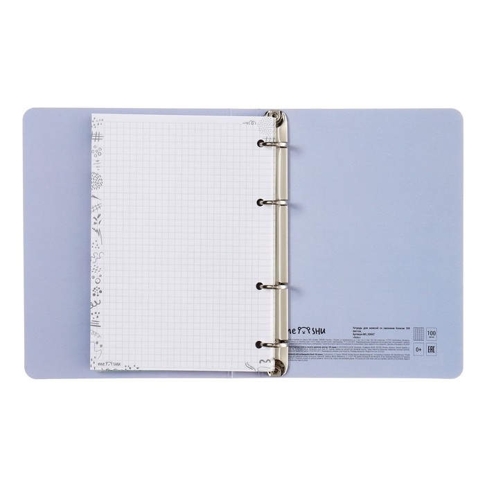 Тетрадь на кольцах А5, 100 листов в клетку Meshu Neko, обложка мелованный картон, матовая ламинация, тиснение фольгой