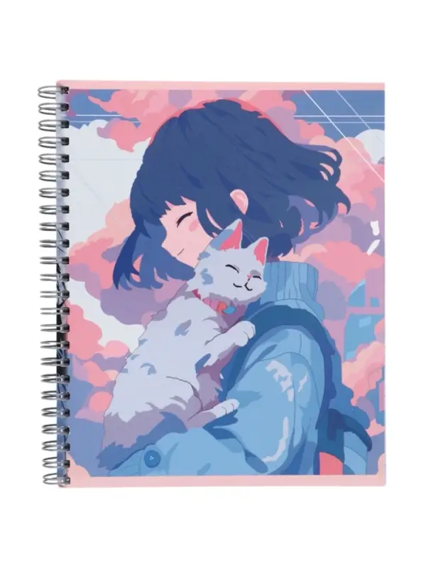 Компл тетр из 3шт 96л кл на гребне Аниме Девочка с котом, обл мел карт, офсет (10296906)