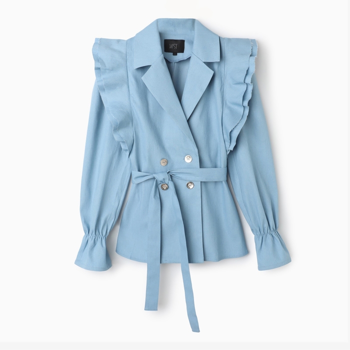 Жакет женский джинсовый с воланами MIST, размер 44, голубой Жакет женский джинсовый с воланами MIST, размер 44, голубой