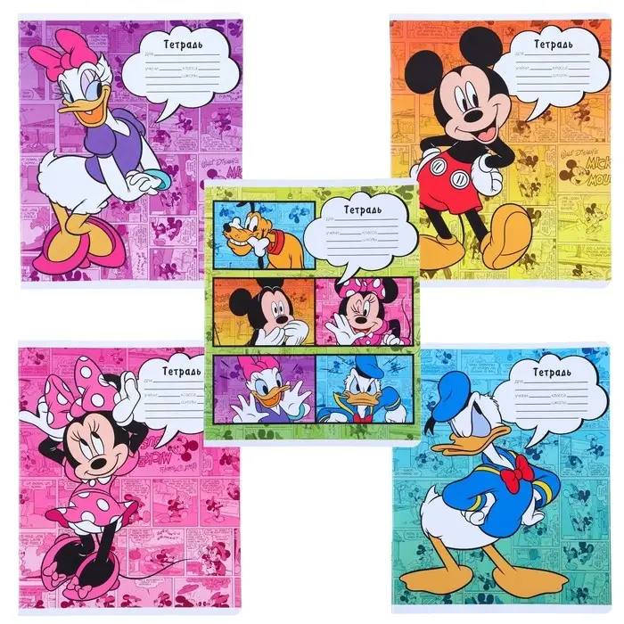 Тетрадь в линейку 24 листа, 5 видов МИКС, обложка мелованная бумага, &laquo;Минни Маус&raquo;
