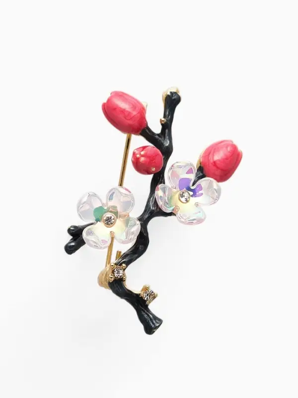 Брошь "Веточка сакуры" цветок, с эмалью, цветная в золоте