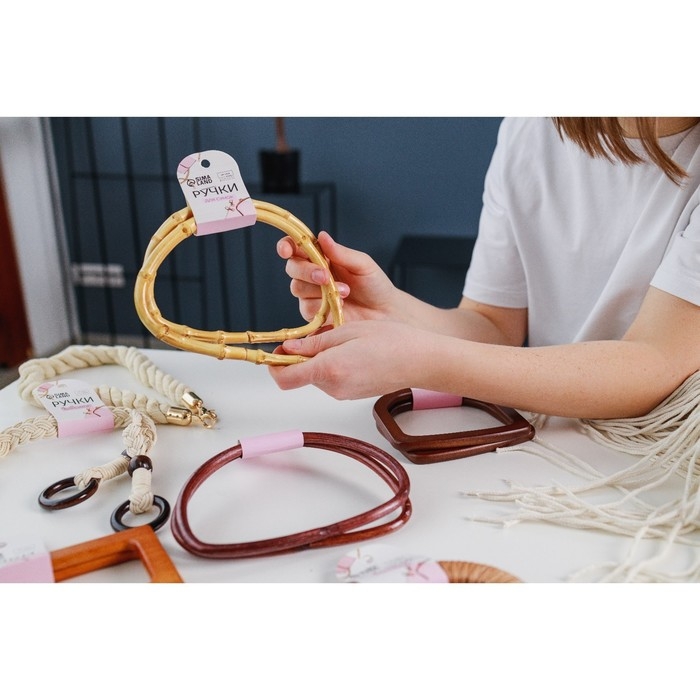 Ручки для сумки, 2 шт, бамбук, 17 × 12 см, толщина 0,8 см Ручки для сумки, 2 шт, бамбук, 17 × 12 см, толщина 0,8 см