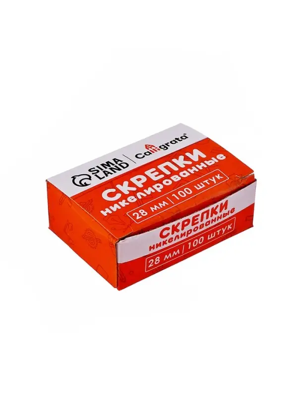 Скрепки 28мм никелированные в картонной коробке 100 штук
