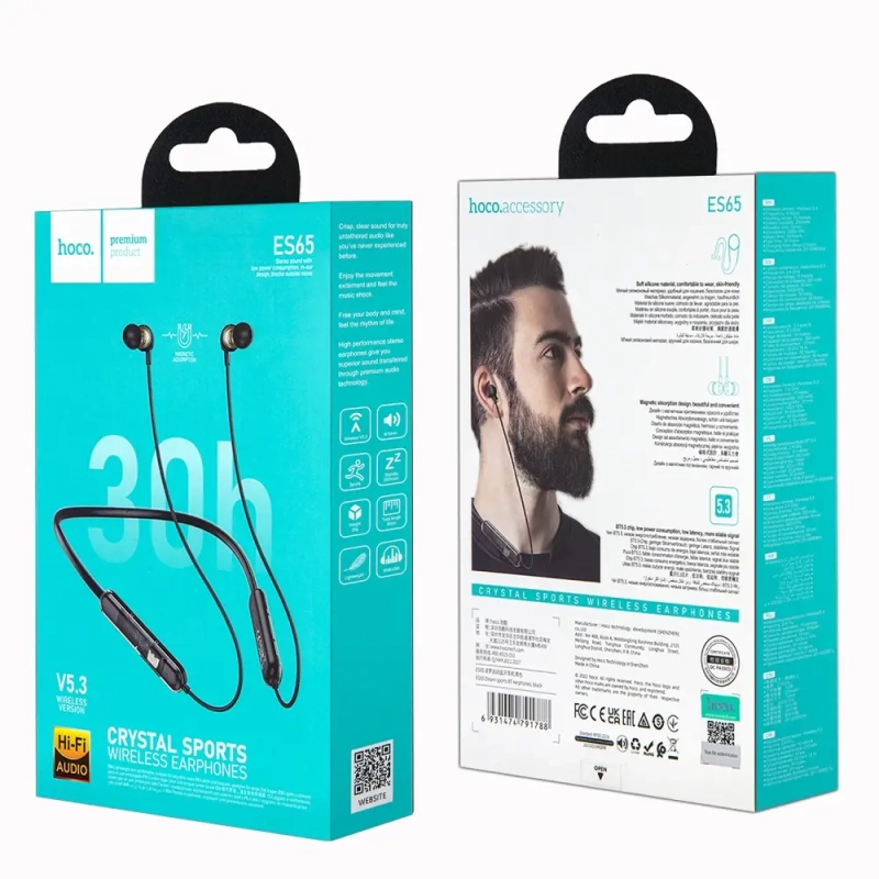 Гарнитура ES65 Bluetooth Sport Wireless Earphones HOCO черная