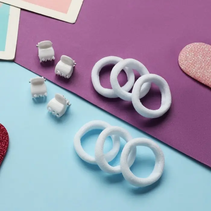 Набор для волос "Затейница" (12 резинок 2 см, 4 краба) классика, белый