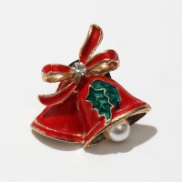 Новый год! Значок новогодний &laquo;Колокольчики&raquo; с жемчугом, цветной в золоте