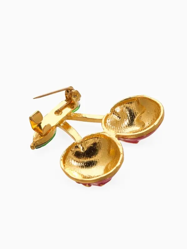 Брошь "Вишня заливная", цвет красно-зелёный в золоте