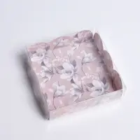 Коробка для печенья, кондитерская упаковка с пластиковой крышкой, &laquo;Цветы&raquo;, 10.5 х 10.5 х 3 см
