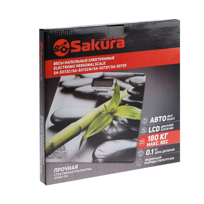 Весы напольные Sakura SA-5072S, электронные, до 180 кг, рисунок Весы напольные Sakura SA-5072S, электронные, до 180 кг, рисунок "бамбук"