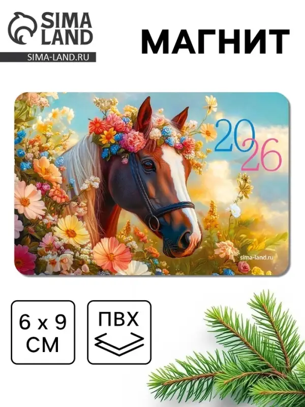 Магнит новогодний на холодильник &laquo;Лошадь с цветами&raquo;
