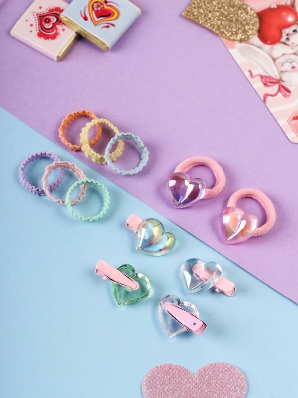 Набор для волос "Аделия" (10 резинок 3 см, 4 зажима 3 см) сердце, розовый