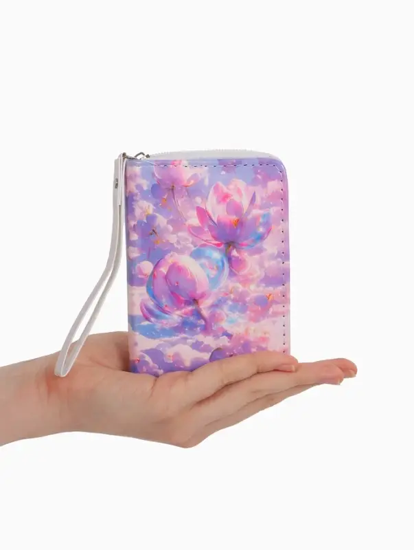 Кошелек жен 07-01-01 Июнь2535 цветы, 12*1,5*9 см, 2 отд+отд/молн, д/карт, сиреневый