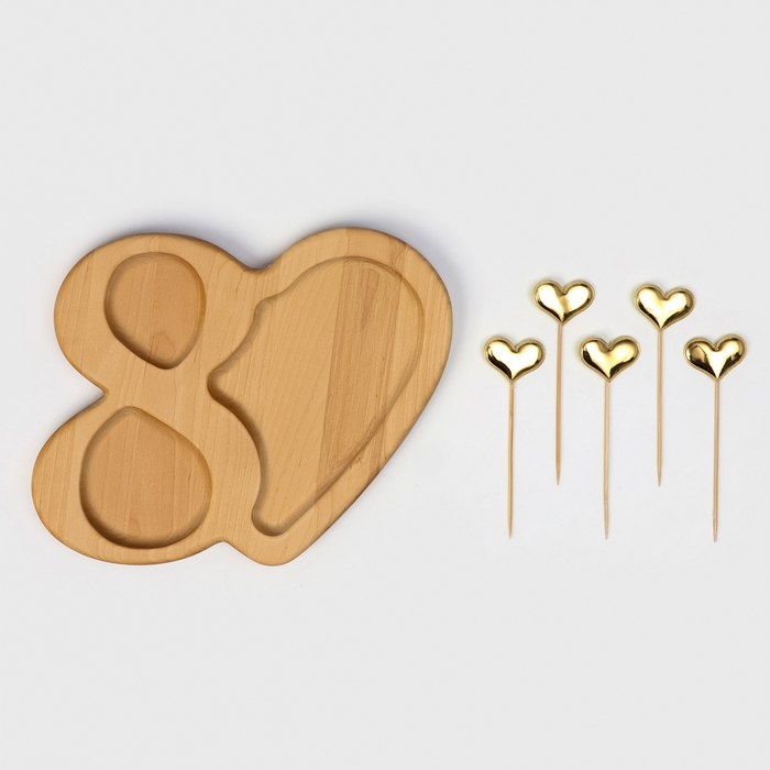 Менажница &laquo;Бесконечная любовь&raquo;, берёза, в подарочной коробке, в подарок набор шпажек