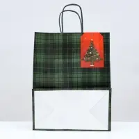 Пакет подарочный новогодний крафт &laquo;Зелёная клеточка&raquo; 22&times;12&times;27 см