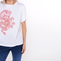 Футболка женская &laquo;Дракон&raquo;, цвет белый/принт красный, размер 50