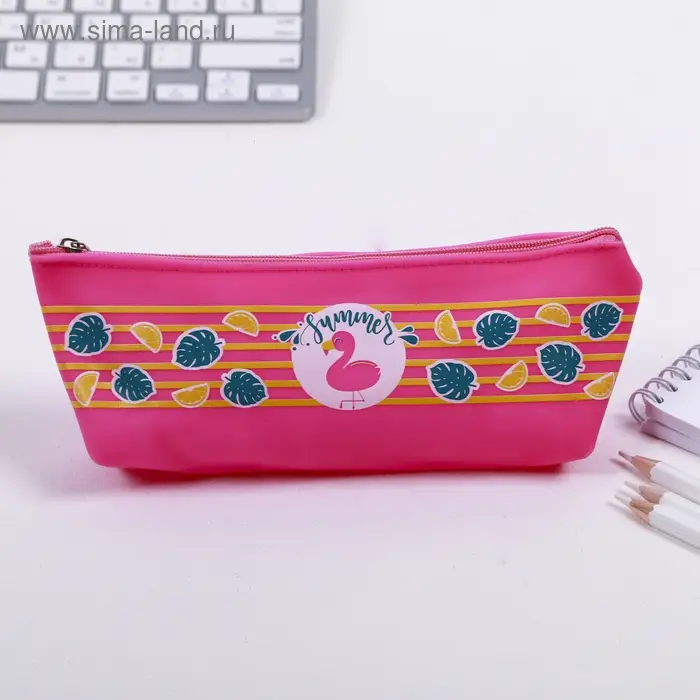 Пенал школьный Calligrata Summer, на молнии, 1 отделение, силикон, розовый
