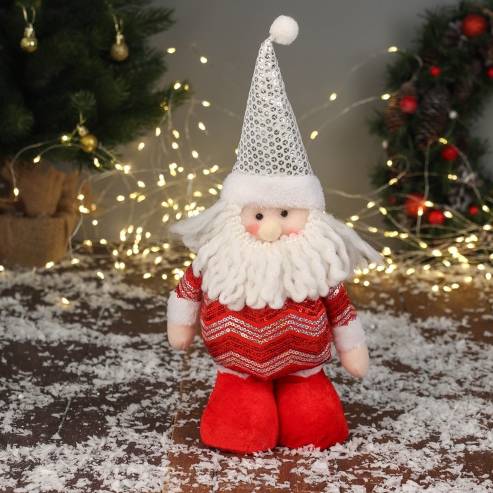 Мягкая игрушка Мягкая игрушка "Дед Мороз в блестящем костюме" 35х16 см, красно-белый