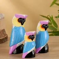 Набор сувенирный &laquo;Совы&raquo;, h=18 см, h=14.5 см, h=11 см, дерево, бело-синий