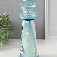 Сувенир настольный "Маяк с парусником" голубой, 3хLR1130, RGB, LED 9,5х9,5х28,5 см