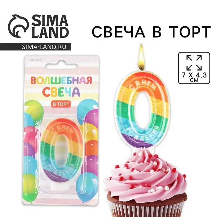 Свеча для торта, цифра 0 &laquo;С Днем рождения&raquo;, 7 х 4,3 см