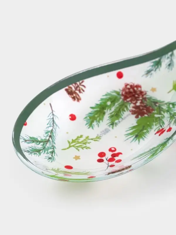 Подставка под ложку &laquo;Еловые ветки&raquo; 26.5&times;9.5&times;2.5 см, стекло, белая, зелёная