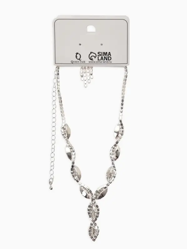 Набор 2 пред-а: серьги, колье "Вечерний шик" лепестки, цвет бело-тёмно-синий в серебре