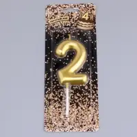 Свеча в торт &laquo;Европейская&raquo;, цифра 2, 6 см, золото
