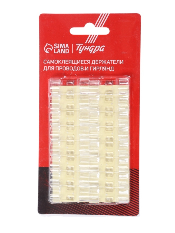 Держатель самоклеящийся для проводов и гирлянд ТУНДРА krep, 15х40 мм, прозрачный,