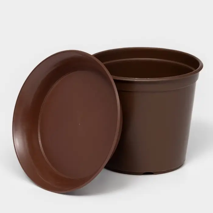 Горшок для цветов с поддоном &laquo;Доляна&raquo;, 800 мл, пластиковый, коричневый, оттенок МИКС