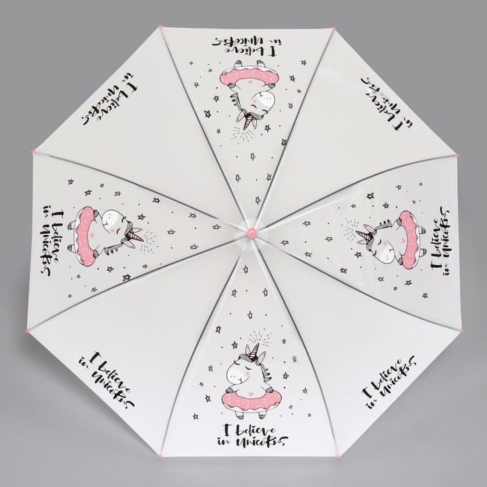 Зонт - трость полуавтоматический «Единорог», 8 спиц, R = 47 см, цвет белый/розовый Зонт - трость полуавтоматический «Единорог», 8 спиц, R = 47 см, цвет белый/розовый