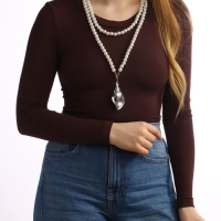 Портупея жемчужная с кулоном &laquo;Ракушка&raquo;, 129 см, белая в серебре