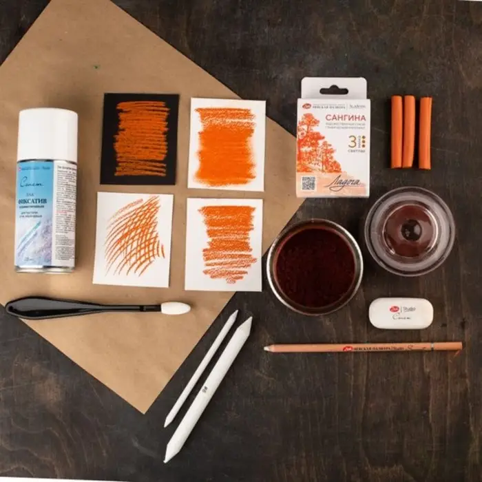 Сангина художественная светлая, ЗХК "Ладога", 3 штуки, в картонной коробке