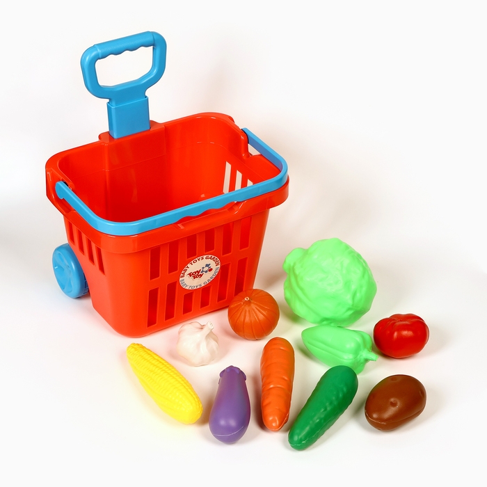 Набор детских игрушек "Продуктовая корзина с овощами", 29 х 19 х 37 см, 11 предметов, МИКС