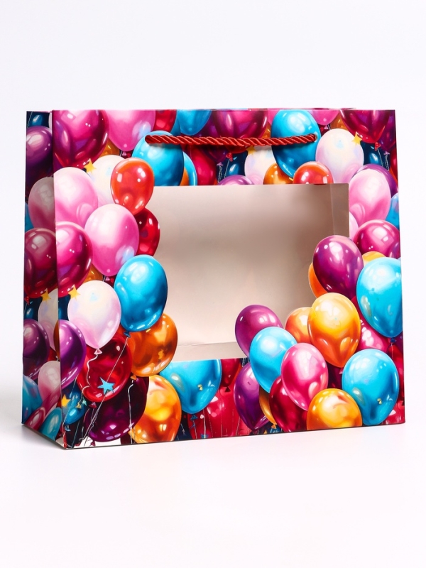 Пакет подарочный с окном "Воздушные шары", 25 х 10 х 22 см