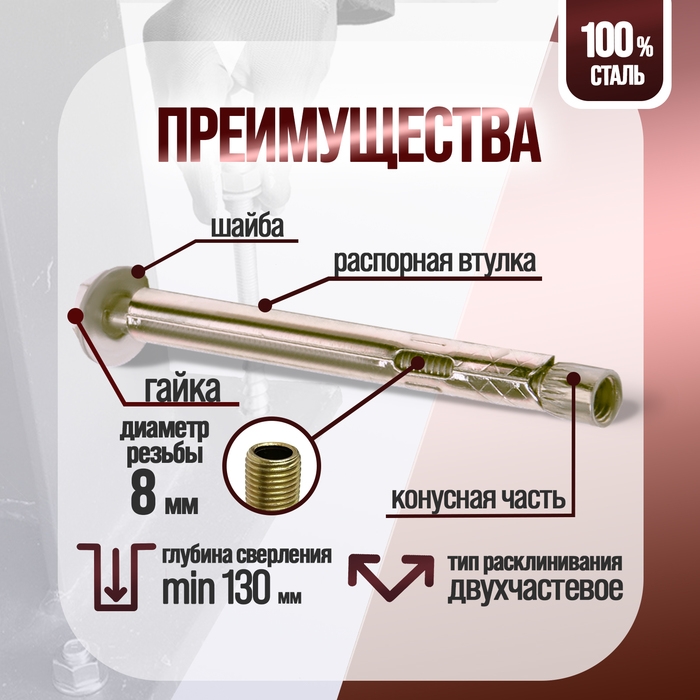 Анкерный болт ЛОМ, оцинкованный, 10х120 мм, 55 шт