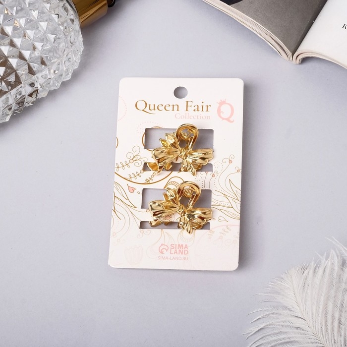 Краб для волос "Либерти" (набор 2 шт) бант, 2,5 см, золото